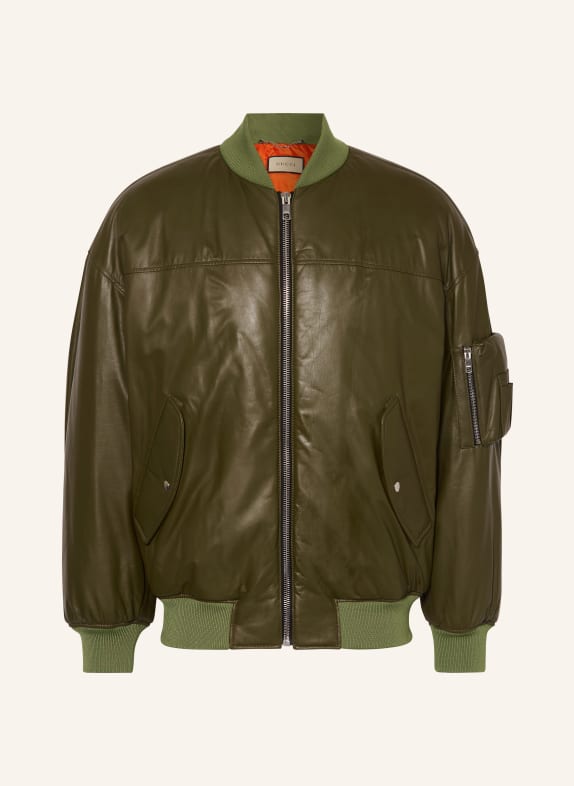 GUCCI Leather bomber jacket KHAKI