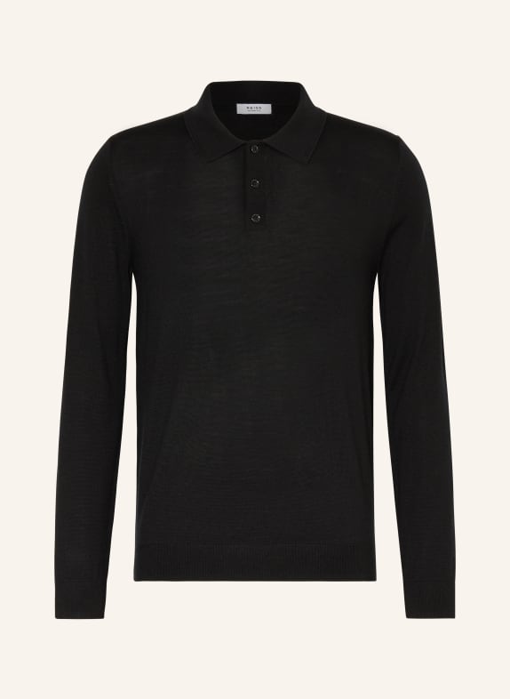 REISS Knitted polo shirt TRAFFORD made of merino wool BLACK