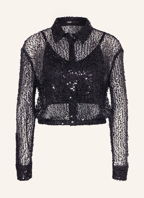 maje Cropped-Bluse mit Pailletten und Glitzergarn SCHWARZ