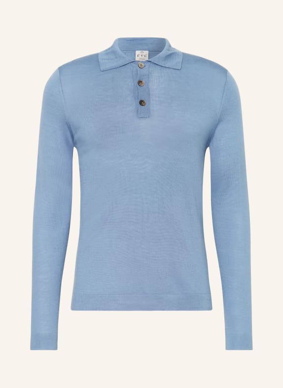 FTC CASHMERE Knitted polo shirt with cashmere LIGHT BLUE