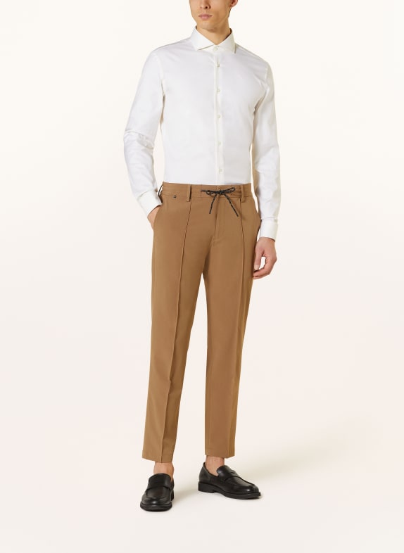 BOSS HANK slim fit overhemd met omgeslagen manchetten ECRU