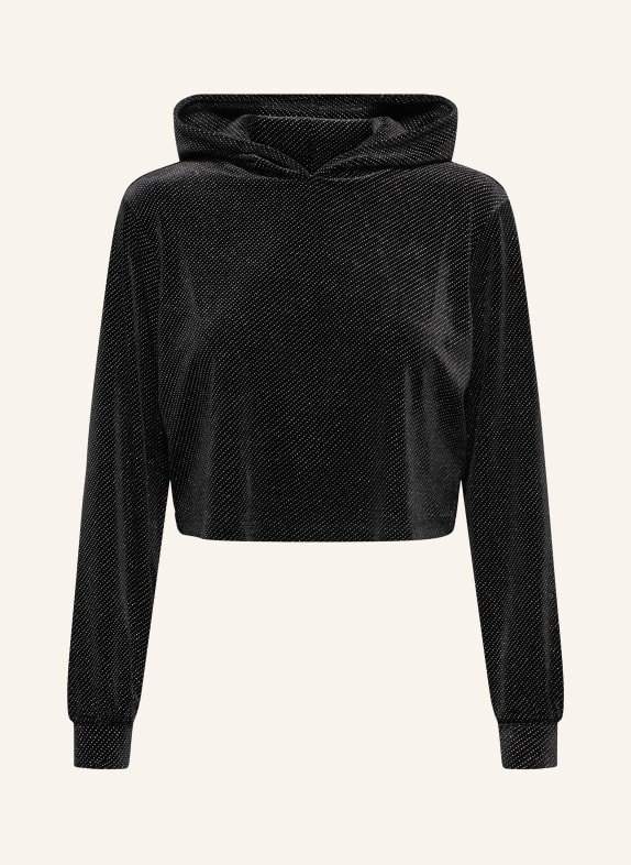 ONLY Cropped hoodie made of velvet with decorative gems BLACK/ SILVER