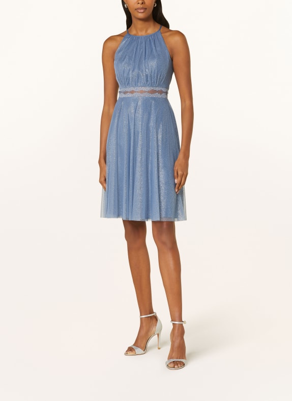 VM Vera Mont Cocktail dress with cut-out and glitter thread BLUE GRAY/ SILVER