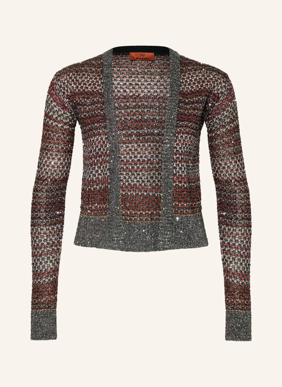 MISSONI Knit cardigan with sequins and glitter thread BLACK/ RED/ SILVER