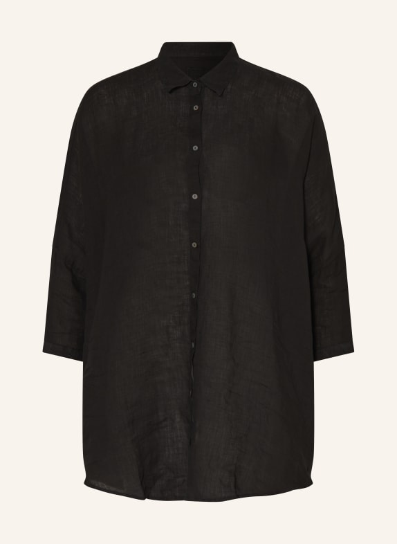 120%lino Oversized shirt blouse made of linen with 3/4 sleeves BLACK