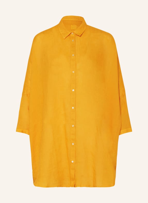 120%lino Oversized shirt blouse made of linen with 3/4 sleeves ORANGE