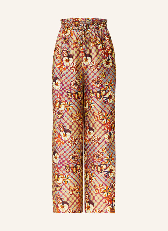 ULLA JOHNSON Wide leg trousers SAWYER made of silk BROWN/ YELLOW/ PURPLE