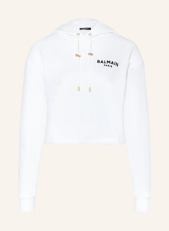 BALMAIN Cropped hoodie WHITE/ BLACK