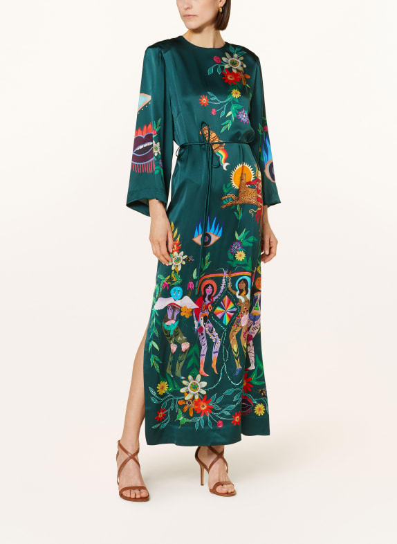 ALÉMAIS Silk dress AGATHA DARK GREEN/ RED/ YELLOW