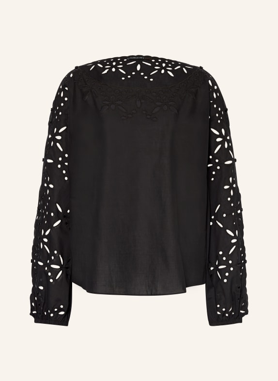 MARC CAIN Shirt blouse with broderie anglaise 900 BLACK