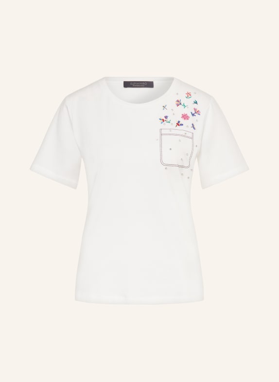 ELENA MIRO T-shirt z obszyciem ozdobnymi kamykami BIAŁY