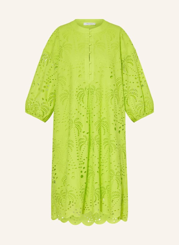 darling harbour Dress with 3/4 sleeves and broderie anglaise LIGHT GREEN