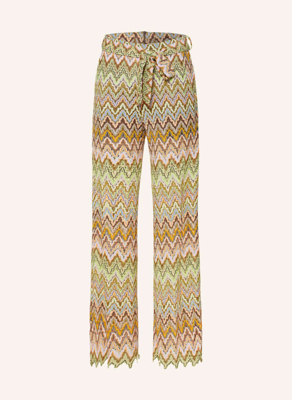 Ana Alcazar Trousers with glitter thread BROWN/ LIGHT GREEN/ LIGHT PURPLE