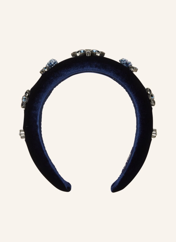 Seenberg Velvet hairband with decorative gems DARK BLUE
