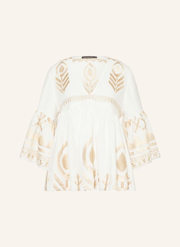 Greek Archaic Kori Shirt blouse FEATHER in linen with 3/4 sleeves WHITE/ GOLD
