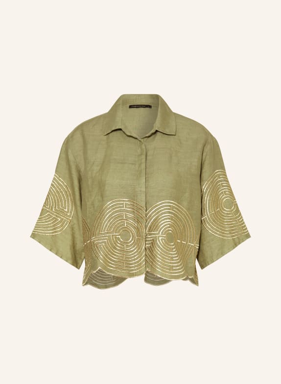 Greek Archaic Kori Shirt blouse LABYRINTH in linen LIGHT GREEN/ GOLD