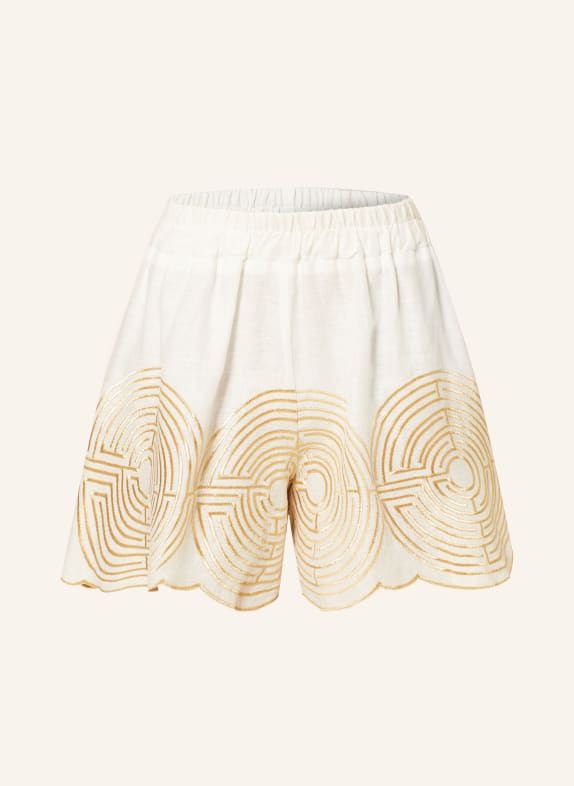 Greek Archaic Kori Linen shorts LABYRINTH WHITE/ GOLD