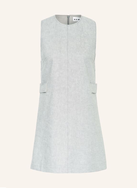 REMAIN Dress with linen GRAY/ WHITE