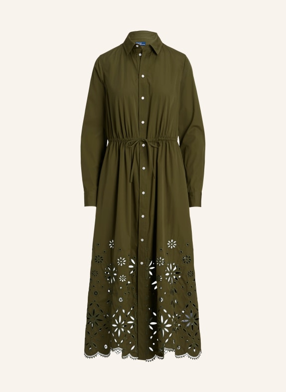 POLO RALPH LAUREN Košilové šaty s děrovanou krajkou OLIVOVÁ