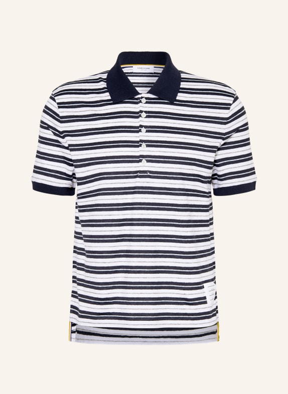 THOM BROWNE. Knit polo shirt made of linen DARK BLUE/ WHITE
