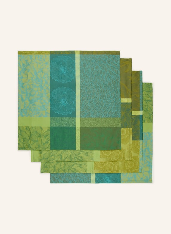 GARNIER-THIEBAUT Set of 4 cloth napkins MILLE PETALES GREEN/ TEAL/ LIGHT GREEN