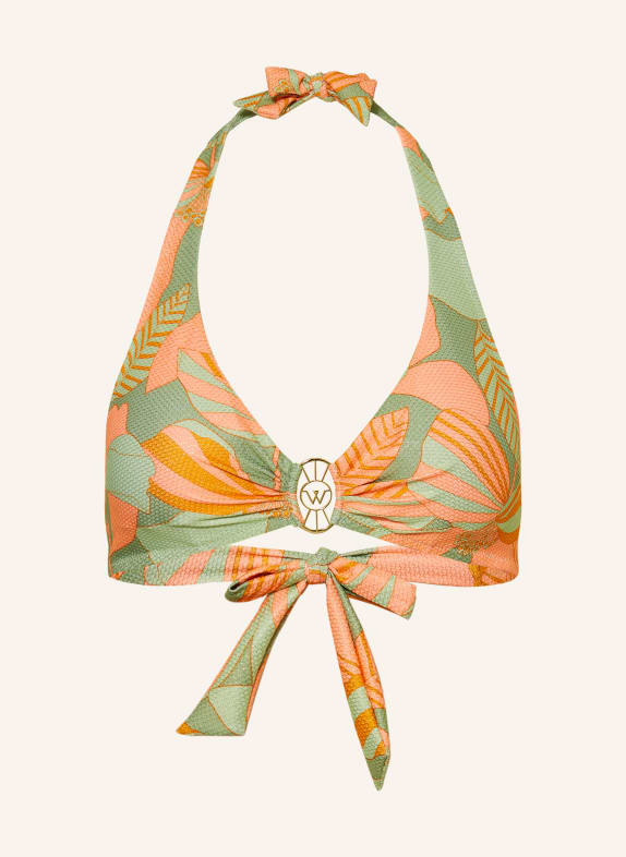 watercult Halter neck bikini top RETRO TRIBUTES with glitter thread ORANGE/ LIGHT GREEN