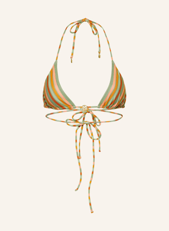 watercult Triangle bikini top RETRO TRIBUTES with glitter thread LIGHT GREEN/ LIGHT ORANGE