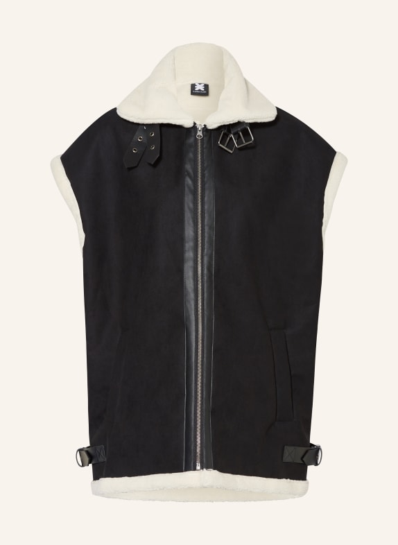 KARO KAUER Oversized vest with faux fur BLACK/ ECRU