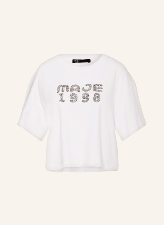 maje T-Shirt mit Cut-out und Schmucksteinen WEISS