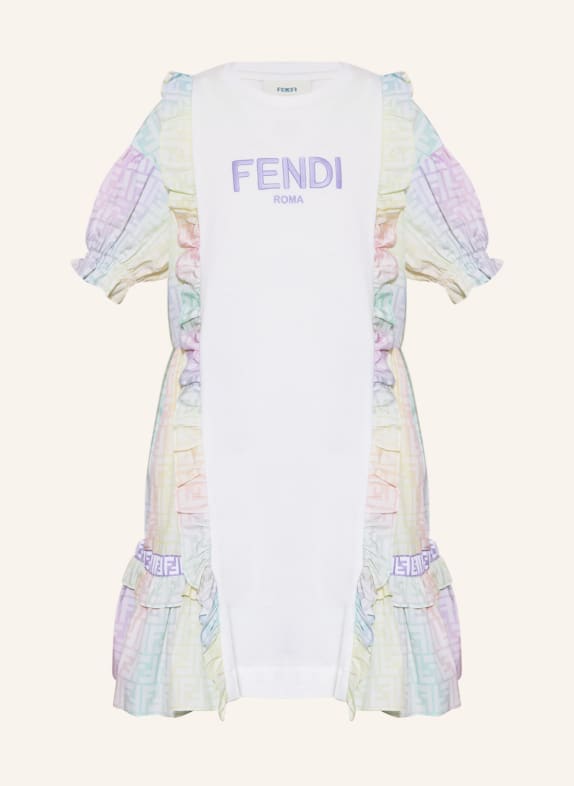 FENDI Kleid im Materialmix WEISS/ ROSA/ GELB