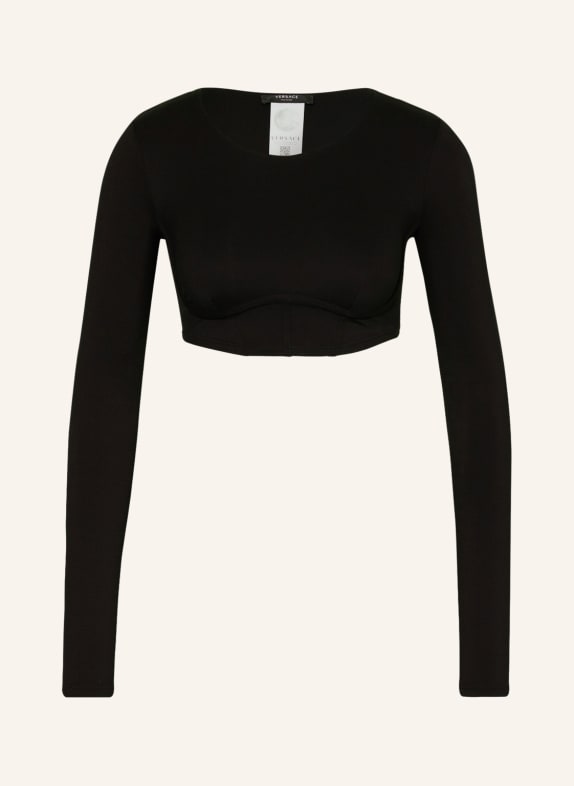 VERSACE Cropped long sleeve shirt SOLID BLACK