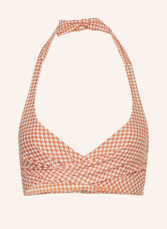 BEACHLIFE Neckholder-Bikini-Top PIED DE POULE DUNKELORANGE/ ECRU