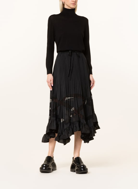 CLAUDIE PIERLOT Plisseerock mit Mesh SCHWARZ