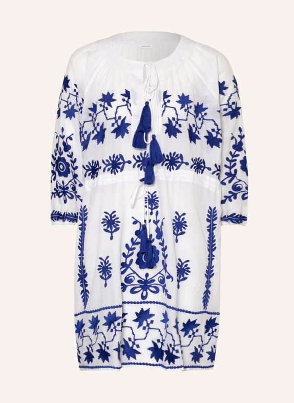 darling harbour Tunic with embroidery and 3/4 sleeves WHITE/ DARK BLUE