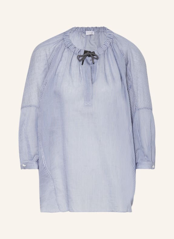 BRUNELLO CUCINELLI Shirt blouse with 3/4 sleeves BLUE/ WHITE