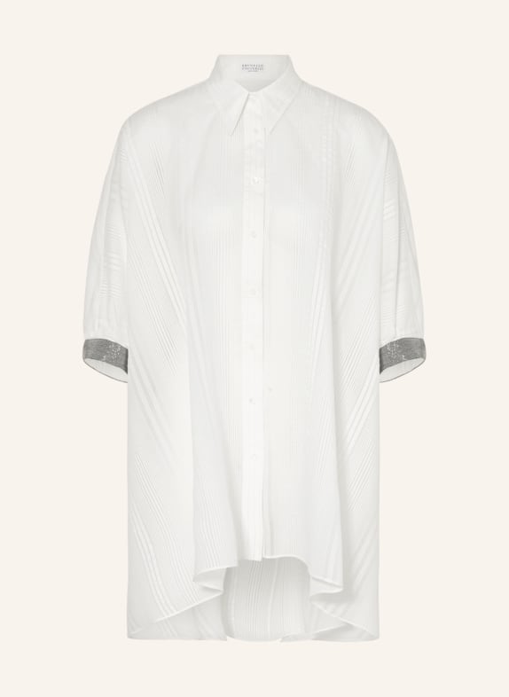BRUNELLO CUCINELLI Oversized shirt blouse with silk and decorative gems WHITE