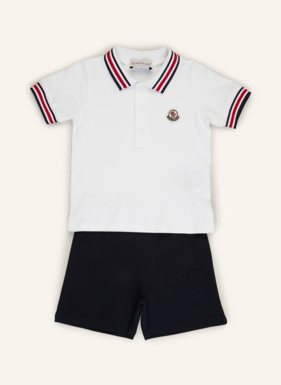 MONCLER enfant Set: Piqué-Poloshirt und Shorts WEISS/ DUNKELBLAU