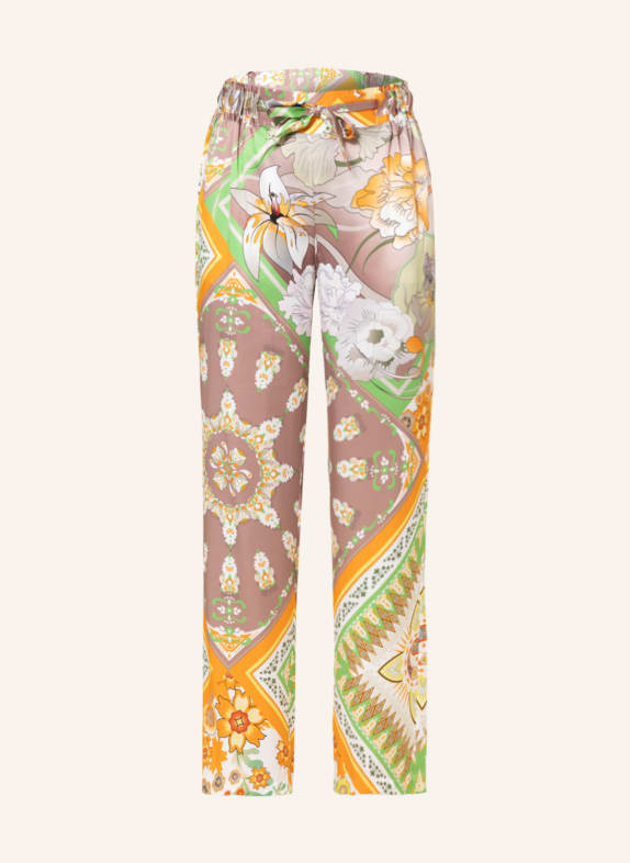 HERZEN'S ANGELEGENHEIT Wide leg trousers made of silk TAUPE/ LIGHT GREEN/ ORANGE