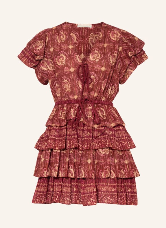 ULLA JOHNSON Dress KAITLYN with ruffles DARK RED/ LIGHT ORANGE/ PINK