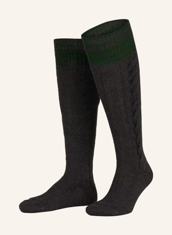 LUSANA Trachten knee high stockings DARK GRAY/ DARK GREEN