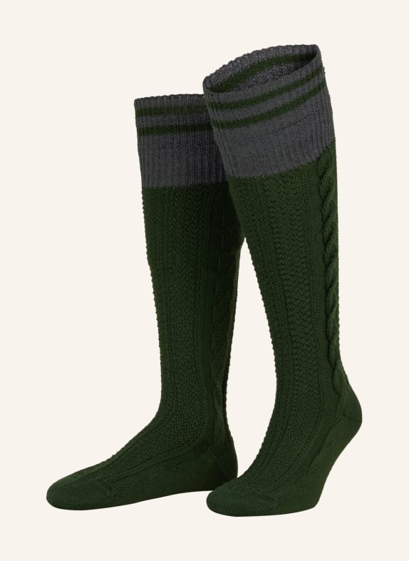 LUSANA Trachten knee high stockings DARK GREEN/ GRAY