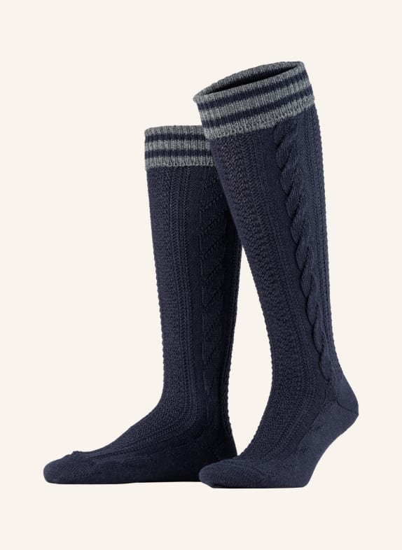 LUSANA Trachten knee high stockings DARK BLUE/ DARK GRAY