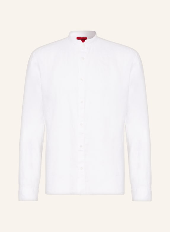 HUGO Linen shirt ELVORY slim fit with stand-up collar WHITE