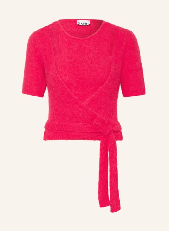 GANNI Knit shirt with alpaca NEON PINK