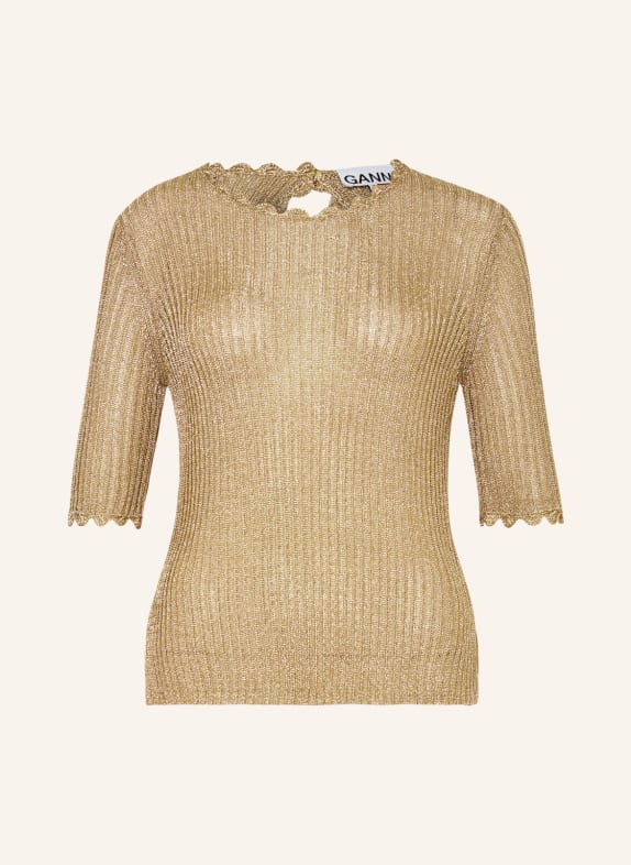GANNI Knit shirt with cut-out and glitter thread GOLD