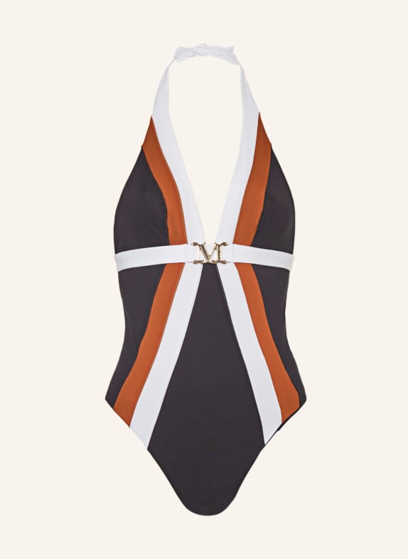 Max Mara BEACHWEAR Halter neck swimsuit CRISTEL BLACK/ WHITE/ BROWN