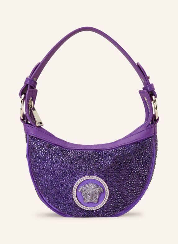 VERSACE Handbag with decorative gems SILVER/ PURPLE