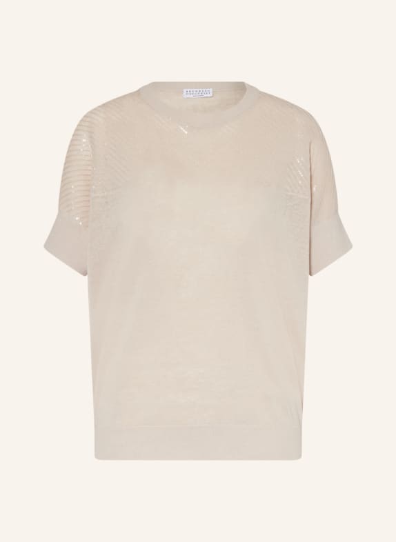 BRUNELLO CUCINELLI Knit shirt made of linen with sequins CREAM