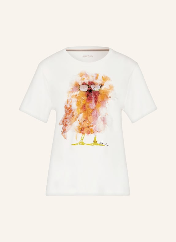 MARC CAIN T-Shirt mit Federn und Schmucksteinen CREME