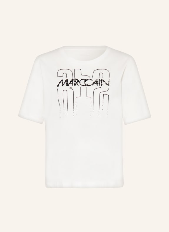 MARC CAIN T-Shirt mit Pailletten und Schmuckperlen WEISS